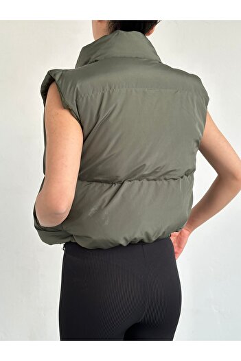 laughs Women's Khaki Short Crop Inflatable Vest Ylk0034