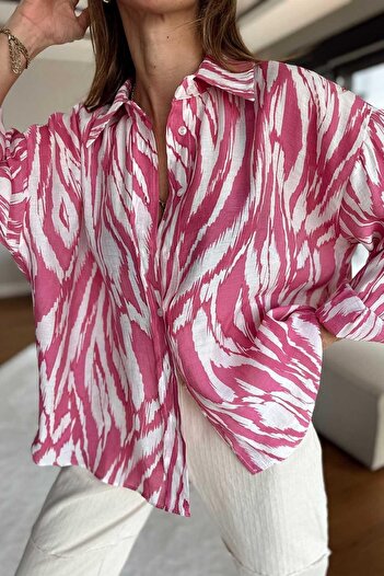 Laluvia Růžová dámská košile oversize se vzorem z viskózové látky