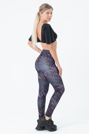 vawensea Women's High Waist Recovery Geometric Patterned Sports Leggings Purple (LARGE SIZE)