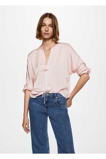 MANGO Woman Flowy Δαντελωτή Μπλούζα