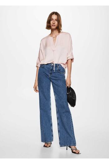 MANGO Woman Flowy Δαντελωτή Μπλούζα