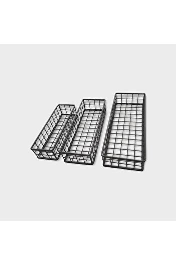 GO DEKOR Asortik Decorative - 3-Piece Flat Rustic Wire Basket (New)