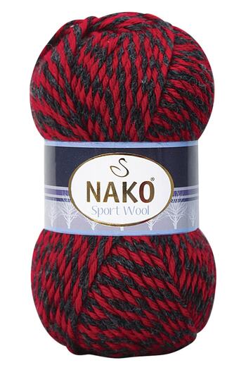 NAKO Sport Wool Hand Knitting Floss Color Code:21343-Red Black Muline