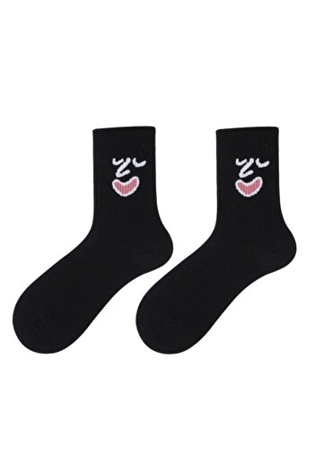 BGK Unisex Black Colored Face Patterned Tennis Socks Single