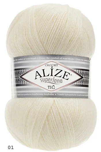 Alize Süperlana Crochet 01 Κρέμα Νήμα Πλεξίματος Χεριών 100 Γρ. 570 Μ