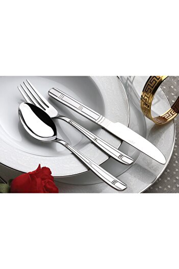 Yiğit 60 Pieces Orchid 6-Person Steel Spoon Fork Set Set