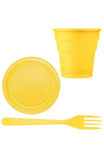 Partimanya Yellow Plastic 16-Person Plate Cup Fork Set