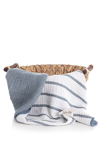 Caline Baby 4 Layer Muslin Blanket 120x120cm - Navy Striped