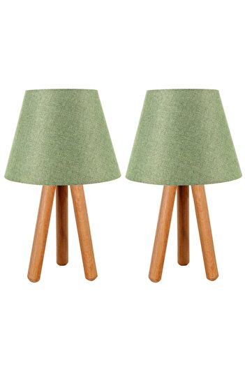 EvLight Set of 2 Nightstand Three-Legged Wooden Lampshade Green