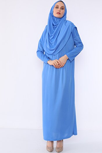 Bemol Blue One-Piece Practical Prayer Dress - with Headscarf