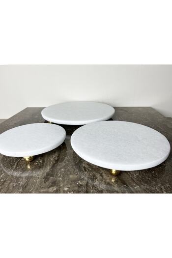 Modestmar Natural Plain White Marble Round 3-Piece Presentation Set Gold Top Leg Plain White