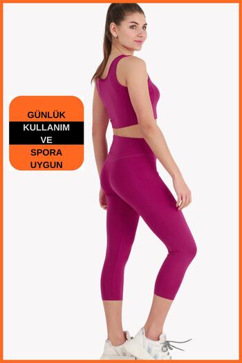 missmaral Women's Plum Sports Set Capri Leggings and Crop Undershirt Set of 2 New Season Seasonal Capri -crop 3020