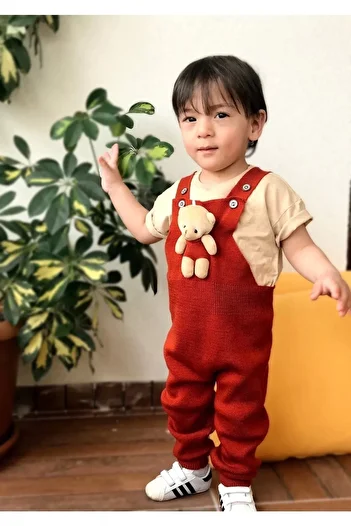 gogo bici Brick Color Baby KiDs Knitwear Slippers - with TeDDy Bear anD Buttons