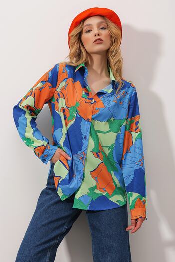 Trend Alaçatı Stili Női Mix Oversize hosszú szőtt ing ALC-X6828