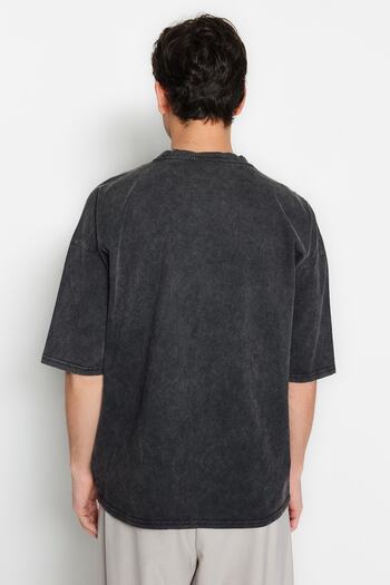 Trendyol Collection Antracit halvány hatású túlméretezett pamut póló - TMNSS23TS00153