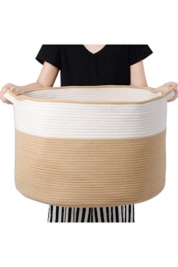MaVaux Coș mare din bumbac 45x35 iută - pătură, coș de jucării