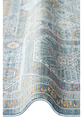 Eko Halı Mahal Mhl 10 Blue Eskitme Desenli Yüksek Kalite Sık Dokuma 120 Tarak Halı