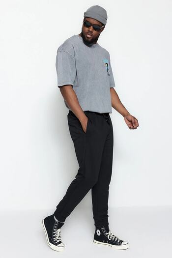 Trendyol Collection Black Slim Fit/Tight Fit Elastic Leg Large Size Thick Sweatpants Tmnss23Aj00001