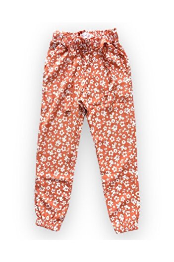 Pink Hippo Kids Flower Patterned Elastic Waist Crinkle Fabric Girl's Trousers