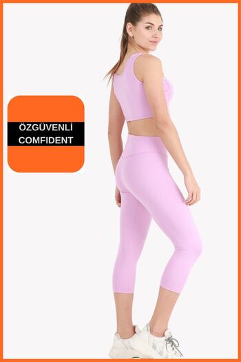 missmaral Women's Lilac Color Sports Set Capri Leggings and Crop Undershirt Set of 2 New Season Seasonal Capri-crop 3020