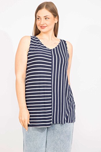 Şans Γυναικεία μπλούζα Navy Blue Plus Size Combination Ride 65n35714