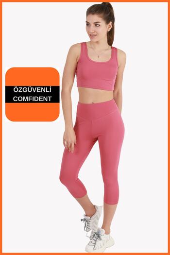 missmaral Women's Dried Rose Sports Set Capri Leggings and Crop Athlete 2-Piece Set New Season Seasonal Capri -crop 3020