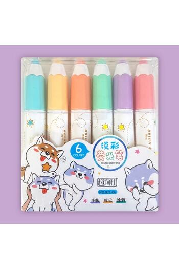 Miniso Colorful Highlighters with Fun Characters (Pack of 6)