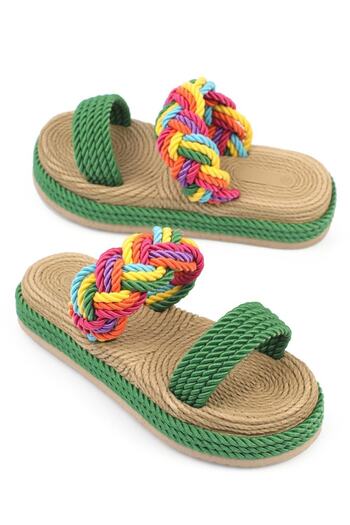 Capone Outfitters Capone Wedge Heel String Multi Green Women's Slippers