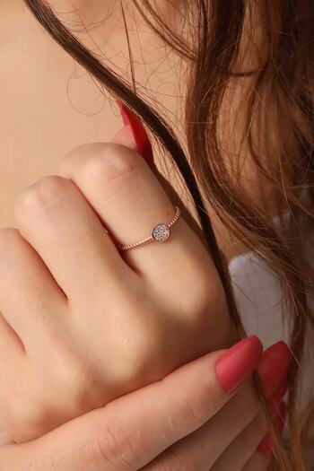 Bilsen Store Rose Kaplama Beyaz Zirkon Taşlı Burgulu Ayarlanabilir Yuvarlak Yüzük
