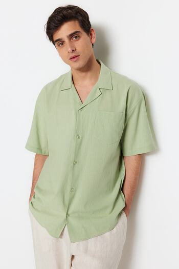 Trendyol Collection Zelená letní bavlněná košile Oversize Fit Tmnss23Go00080