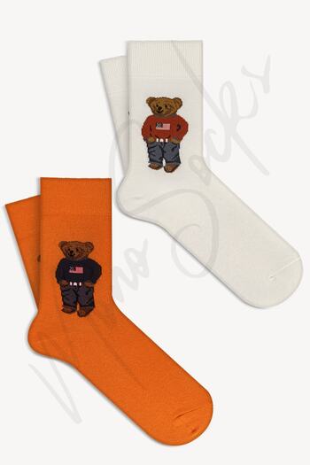 Mono Socks Pack of 2 Teddy Bear Patterned Socks