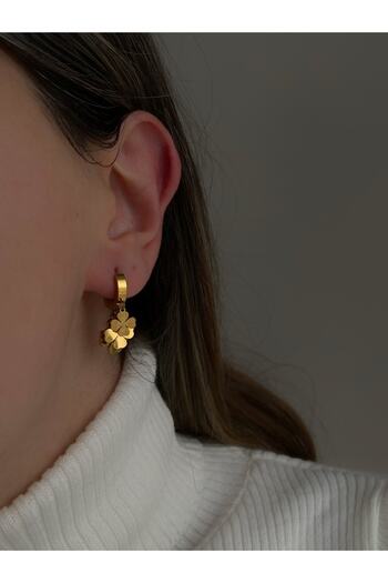 Owentis Steel Gold Dangle Clover Earrings - Does not blacken-