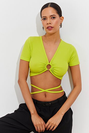Cool & Sexy Women's Green Circle Crop Blouse KY6146