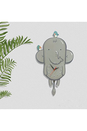 CajuArt Wooden Swinging Pendulum Elephant and Birds Children's Wall Clock