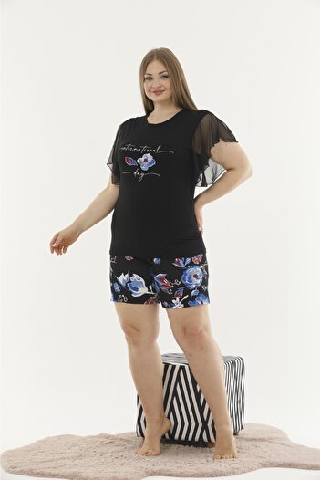 Yenimodam Plus Size Short Sleeve Women's Shorts Suit 10355