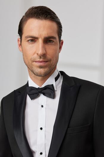 ALTINYILDIZ CLASSICS Men's Black Slim Fit Narrow Cut Mono Collar Patterned Classic Tuxedo Suit