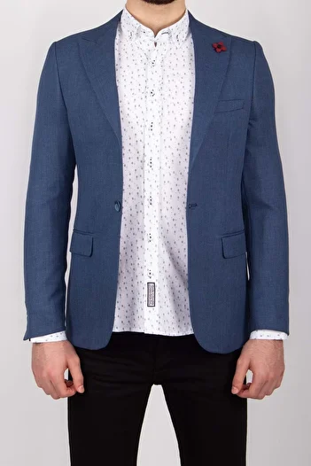 Vito Andolini Μπλε Slim Fit Μονό Μπουφάν