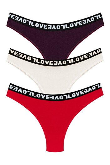 HNX Pachet de 3 chiloți elastici Love Brazilian pentru femei