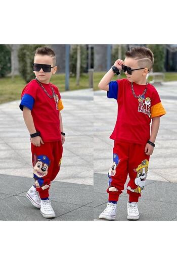 Machetta Paw Petrol Color Printed Summer Unisex Kids Suit - Spring T-Shirt Tracksuit Set