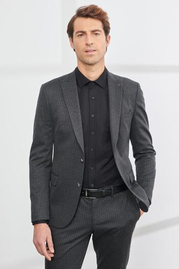 ALTINYILDIZ CLASSICS Men's Gray Slim Fit Slim Fit Swallow Collar Striped Suit