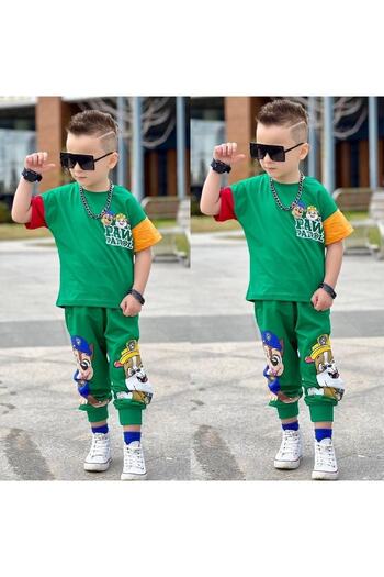 Machetta Paw Petrol Color Printed Summer Unisex Kids Suit - Spring T-Shirt Tracksuit Set
