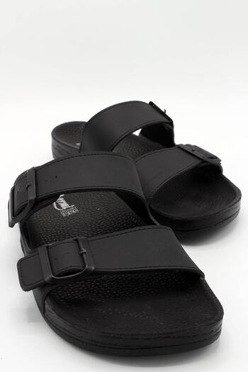 Cozi company 21351 Double Buckle Comfortable Sole Men's Slippers Black Large Size