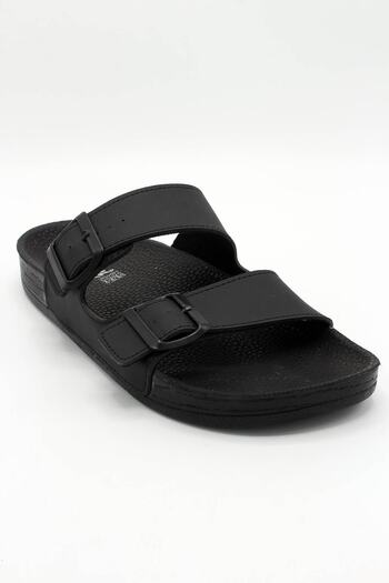 Cozi company 21351 Double Buckle Comfortable Sole Men's Slippers Black Large Size