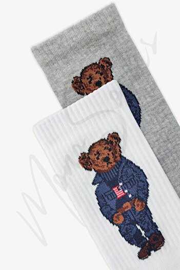 Mono Socks Πακέτο 2 κάλτσες τένις με σχέδιο μπλε αρκουδάκι