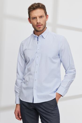 ALTINYILDIZ CLASSICS Ανδρικό πουκάμισο λευκό-μπλε Slim Fit Slim Fit με κρυφό γιακά με στάμπα