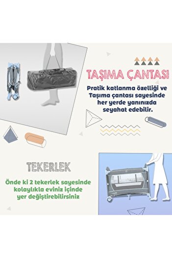 LORELLİ Up And Down 60x120 Bebek Anne Yanı Oyun Parkı Yatak Beşik Yatak Hediye