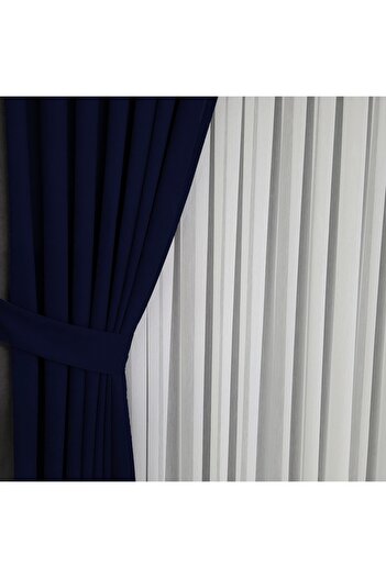 Yuka Diamond Double Wing Dark Navy Blue Velvet Textured Sparse Pleated Plain Island Background Curtain Plain 90 X 260