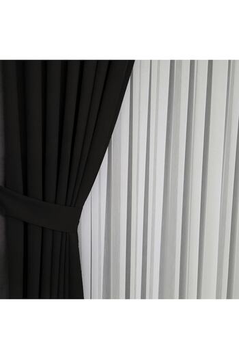 Yuka Diamond Double Wing Black Velvet Textured Medium Pleated Plain Island Background Curtain Plain80 X 270