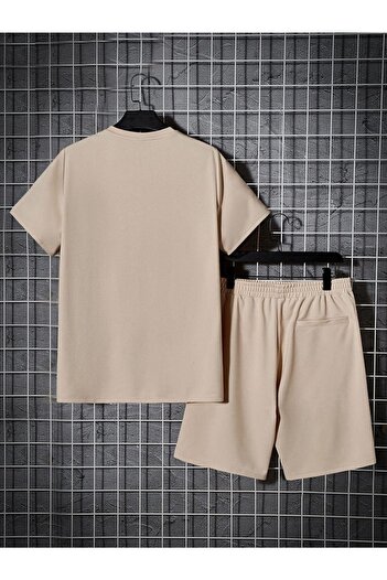 Black Sokak Blacksokak Men's Beige Awesome Printed Shorts Set
