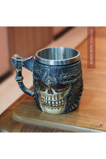 MÜKEMEL Cup - Viking Skull Mug with Axe Handle - Gothic Perfect Original Design